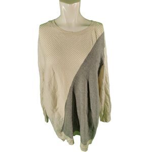 Vince Camuto Sweater Rib Knit Bias Color-Block Ivory/Gray Sweater 2x